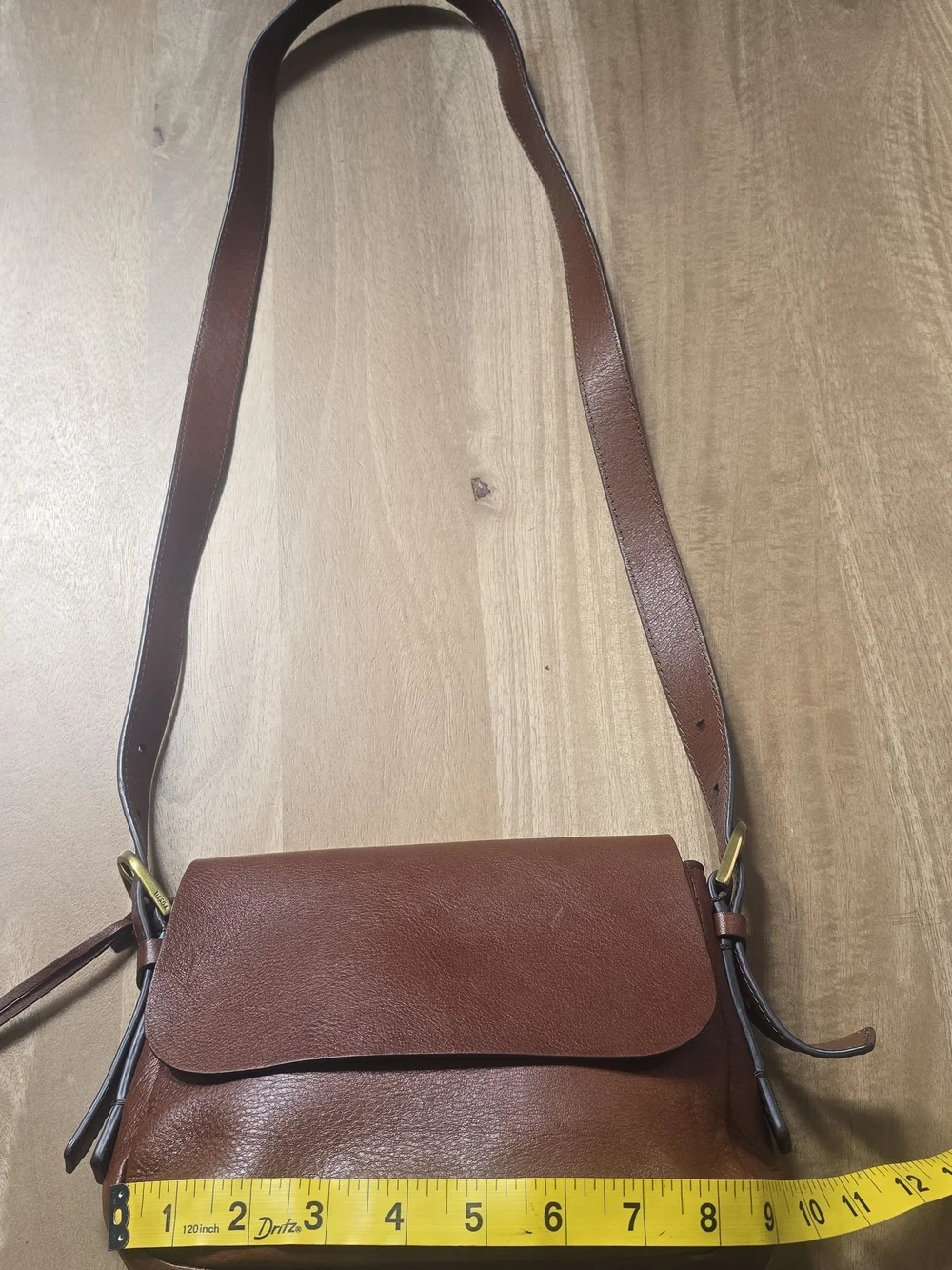 Fossil Harper Small Brown Leather Flap Crossbody Saddle Bag Purse with Key - Picture 11 of 13